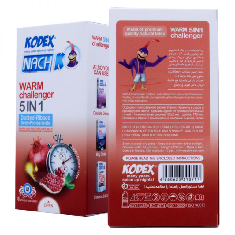 کاندوم تاخیری ناچ کدکس KODEX مدل Warm Challenger 5in1 بسته 12 عددی