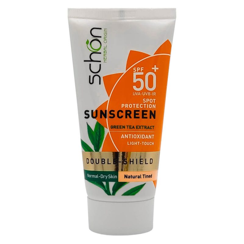 کرم ضد آفتاب رنگی بژ طبیعی SPF50 شون حاوی عصاره چای سبز مناسب پوست خشک