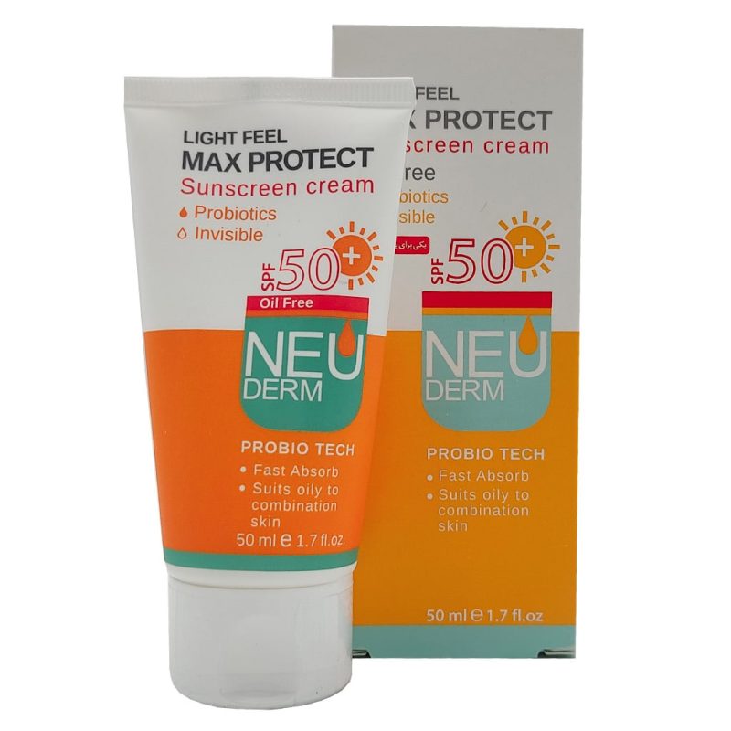 کرم ضد آفتاب بی رنگ SPF50 نئودرم مدل مکس پروتکت مناسب پوست چرب