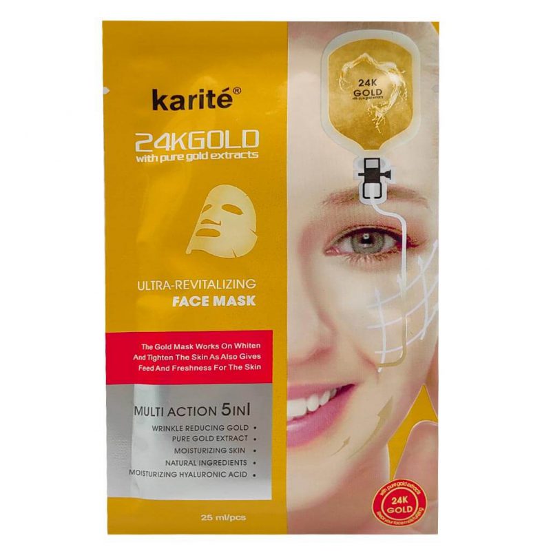 ماسک ورقه ای صورت کاریته karite حاوی طلای 24 عیار 25 میل